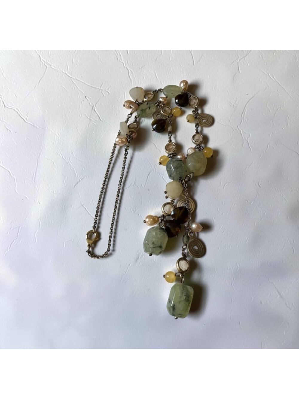 Artisan Prehnite Quartz & Gemstone Charm Necklace Boho  Drop Earthy Natural Ston